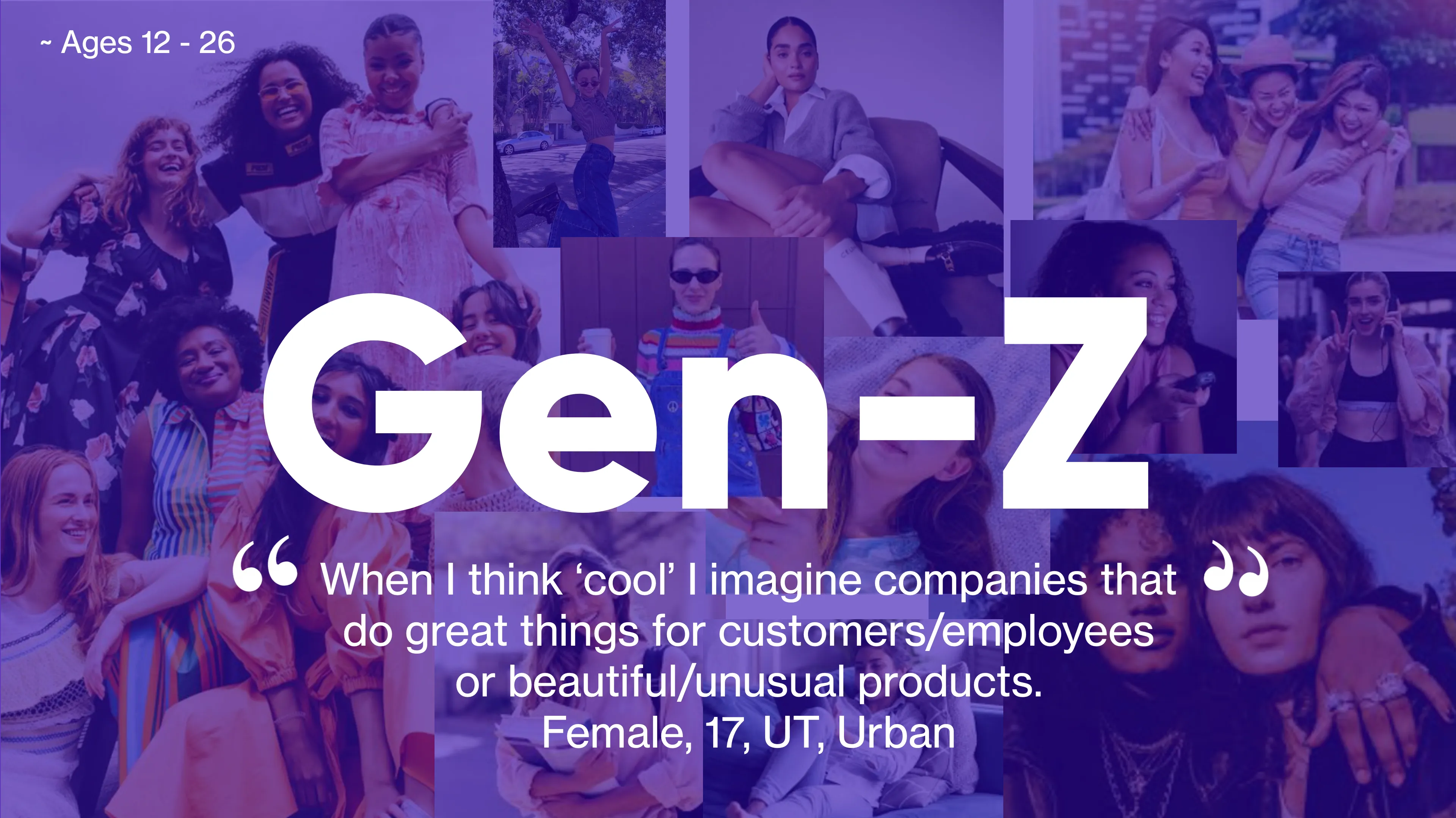 Slide 8, showing a collage of Gen-Z as the background with a summary quote on top.